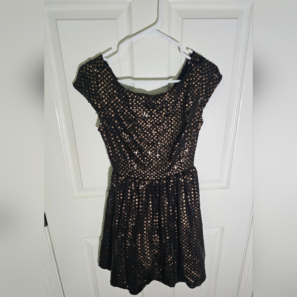 Monaco Womens Black Gold Sequin Cocktail Party Dress Medium